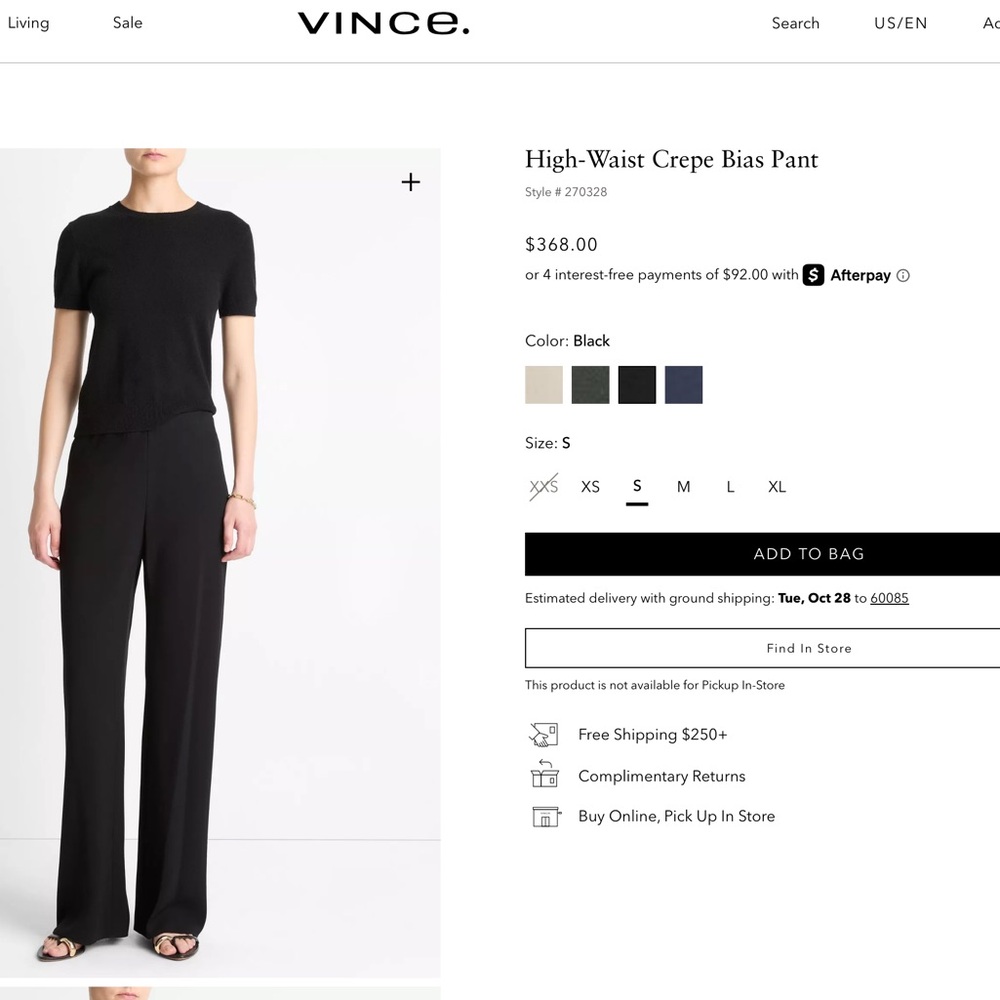 Vince high waist Crepe Bias Pant, black size small